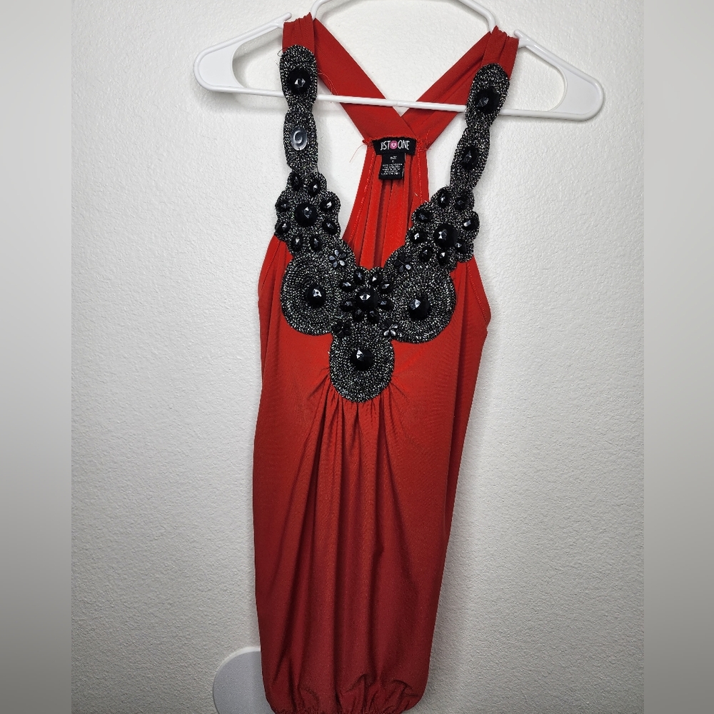 Deep Red Orange Loose But Fitted Blouse Size Small